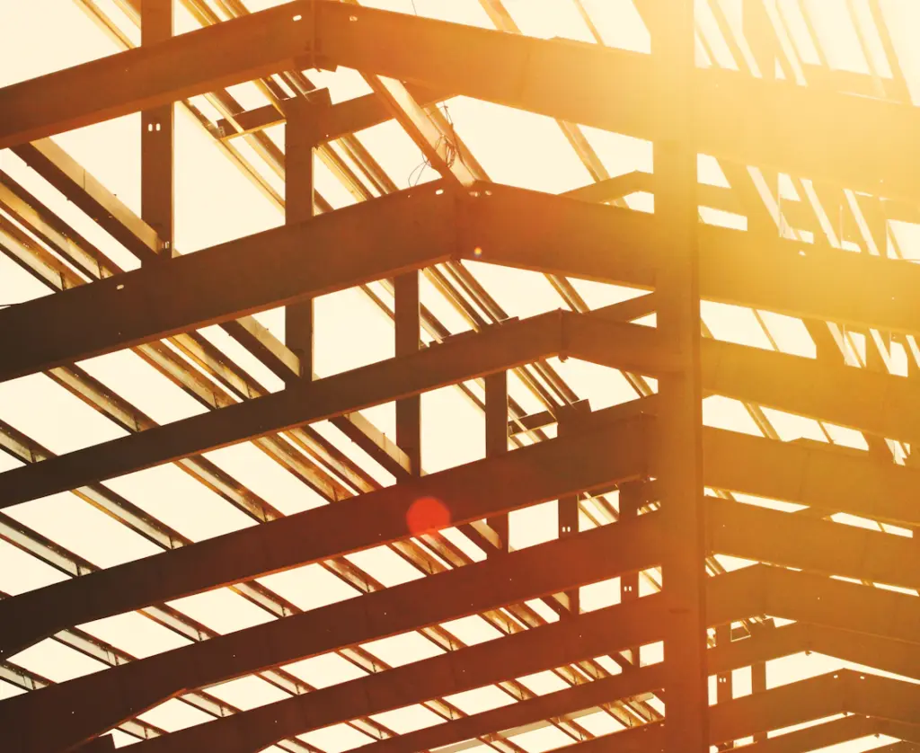 Steel beams forming the frame of a building under construction
